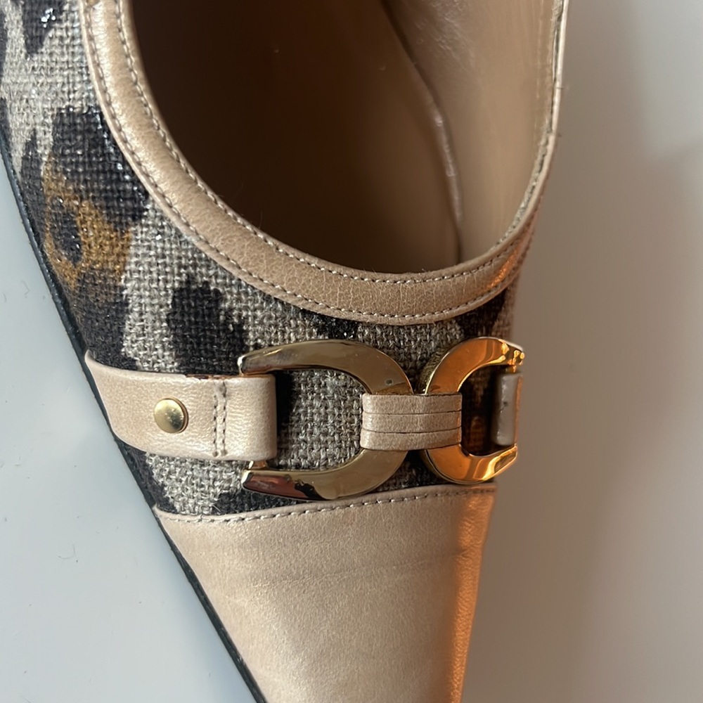 STUART WEITZMAN Leather Cheetah Fabric Sling-back Heels - Picture 7 of 8